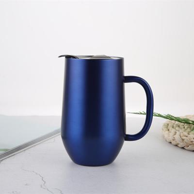 China 304 Stainless Steel Double Wall Beer Wine Tumbler 16oz Disposable Egg Shaped Mug Drinkware With Handle for sale