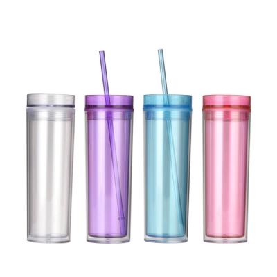 China Straw Tumbler Plastic Bottle Creative Cute Upright Cups Viable Custom Logo 450ml New Double Double Wall for sale