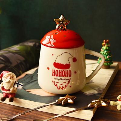 China Cute Viable Creative Trend Christmas Cartoon Mug Ceramic Coffee Mark Cup Activity Gift Set Attack Personality With Spoon for sale