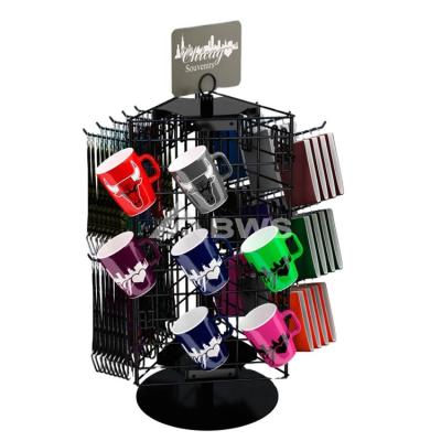 China Customized Style For You Retail Store Three Way Grid Spinner Floor Display Rack With Optional Hooks for sale