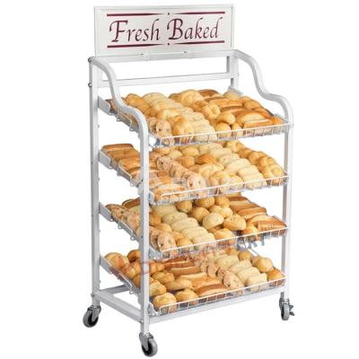 China Customized Style For You Metal Wire Food Bread Cookies Chocolate Display Stand Wholesale 4 Tiers Shop Welding Sturdy White Display Rack for sale