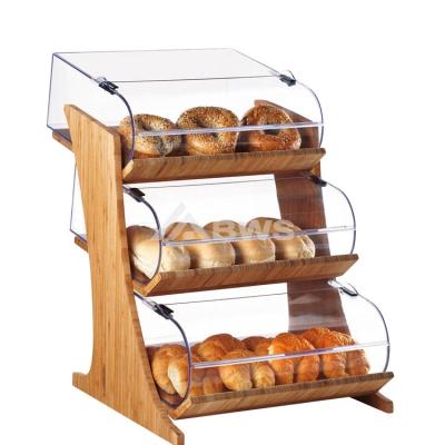 China Customized Style For You Freestanding Clear Acrylic Bread Top Display Retail Bakery Cake Display Cabinet Convenience Store Countertops Wooden Case for sale