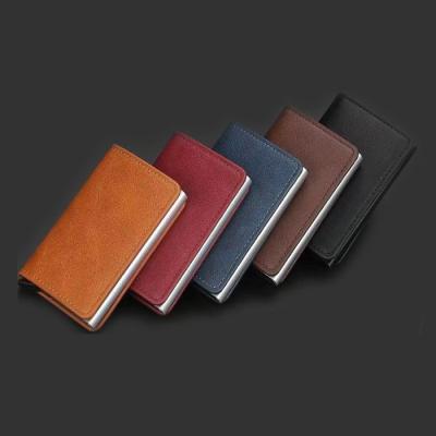 China PU Credit Card Holder RFID Auto Pop Aluminum Leather Casual Wallet Card Holder Case for sale