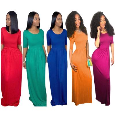 China Buzz Life Anti-Static Maxi Dress Women Solid Colors Waisted O Neck Maxi Dress for sale