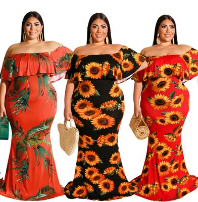 China Plus Size Floral Buzz Life Bodycon Dress Anti-Static Boho Off The Shoulder Print Dresses Autumn Summer Dress for sale