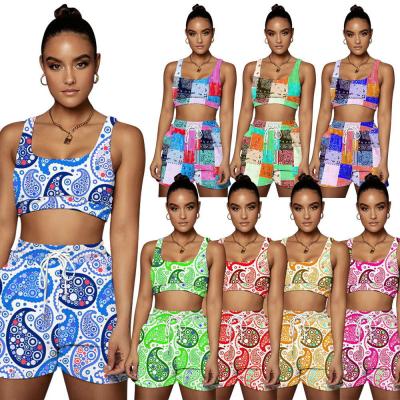 China F88365 Breathable Bohemian Two Piece Clothing Shorts Suit Summer Beach Life Buzz Short Two Piece Set Women for sale