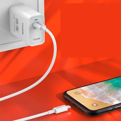 China PD20W+USB Cable Yookie USA EU R-U Plug Wall Type C Fast Charger Cable Adapter 20W Palladium Charger For Apple iPhone Charges for sale