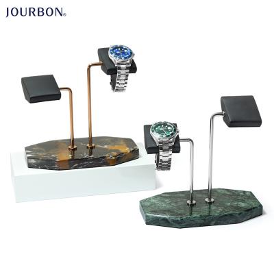 China PU Leather/Metals/Marble Genuine Leather PU Watch Tabletop Display Stand Logo Marble Base Double Top Custom Stand Jourbon Real Head Stand With Gift Box for sale