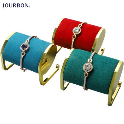 China Custom Made Metal Jourbon Factory Metal Jewelry Bangle Display Rack Jewelry Bangle Display Holder Suede Leather Watch Display Stand for sale