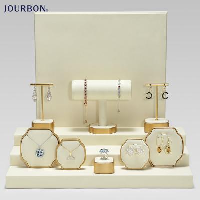 China Custom Luxury White Mircofiber Jourbon Microfiber Jewelry Display Stand Ring Earrings Necklace Jewelry Display Set for sale