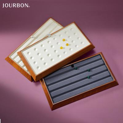 China Jourbon Wood Wooden Diamonds Beads Jewelry Display Trays Velvet Jewelry Box Custom Prop Bracelet Packaging for sale