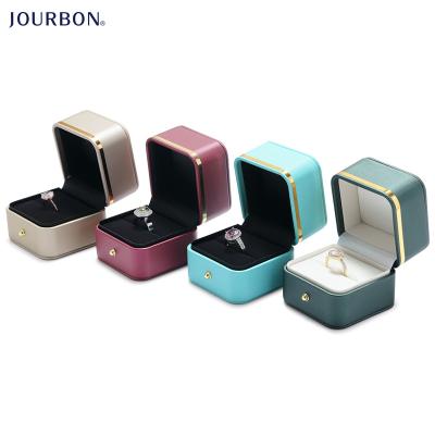 China Wholesale Custom Velvet Leather Ring Packaging Jewelry Boxes PU Jourbon Logo Luxury Pu Leather Suede for sale