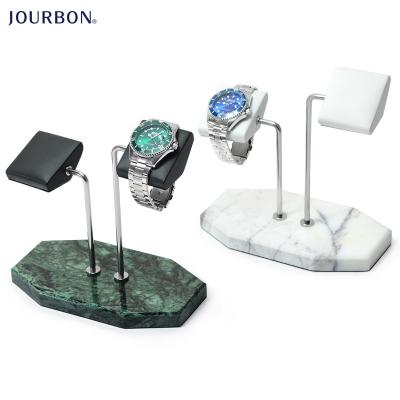 China PU Leather / Jourbon Lucking Metal / Marble Bead Lilac Marble Base Watch Display Stand Metal Watch Display Stand for sale