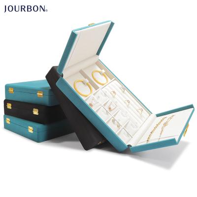 China Jourbon Microfiber Simple Leather Jewelry Box Packaging Ring Earring Necklace Storage Box Multifunctional Jewelry for sale