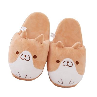 China Custom Eco-friendly Comfortable Indoor Home Plush Slippers Cartoon Animal Corgi Purses Adult Soft Plush Slippers Kids Shoes Non-Slip Slippers for sale