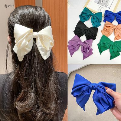 China New Arrivals Friendly Material Girls Large Knot Hair Bow Clips For Women Multicolor Satin Hairpins for sale