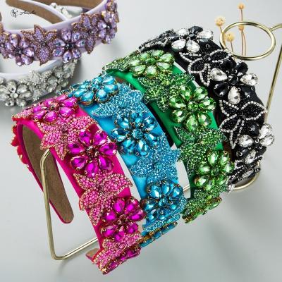 China Newest Handmade Beaded Headband Friendly Material Rhinestone Headbands For Women Girls Flower Headband for sale