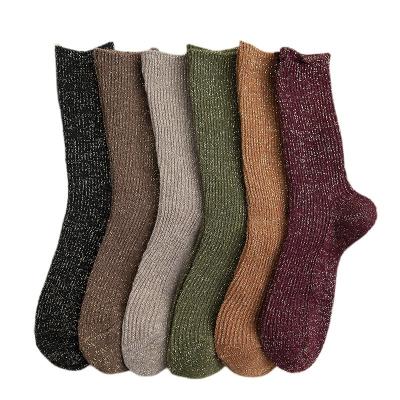 China Winter Fashion Lurex Solid Metallic Cartoon Yarn Solid Metallic Teen Tube Socks for sale