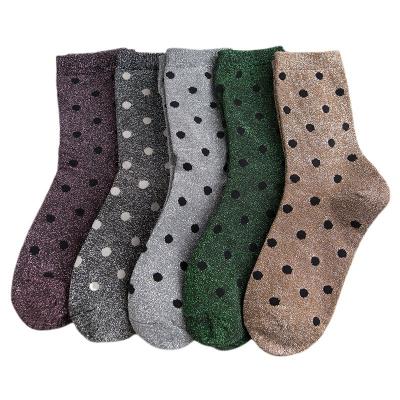 China Luxury Dots Metallic Yarn Viable For Custom Hot Teen Socks Women Girls Tube Socks for sale