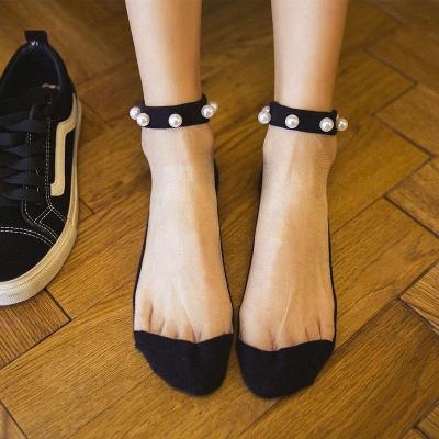 China 2019 Viable Sexy Pearl Women's Sexy Nylon Socks Mesh Summer Silk Short Socks Women for sale