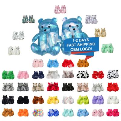 China Fashion Trend in USA Colorful Mommy and Me Teddy Bear Slippers Women Custom Stock Fits Teddy Bear Slippers One Size All for sale