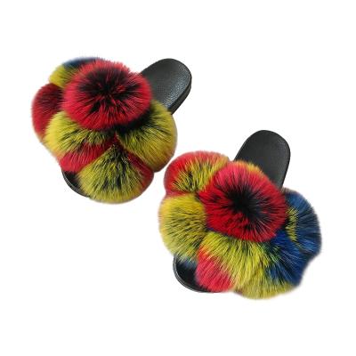 China Rainbow Light Color Dressed Slippers Designer Furry Woman Warm Furry Animal Fur House Sandal Fluffy Animal Indoor Slides And Slipper Shoes For Wome for sale