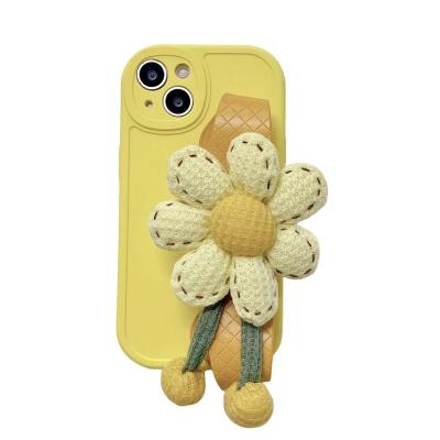 China New Design Shockproof Cute Cross - Body Strap Phone Case 3D Cartoon Sunflower Decoration Card Holder Phone Cover For iPhone 14 Pro Max for sale