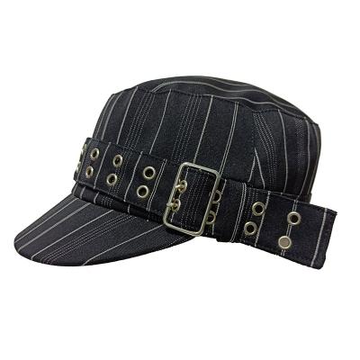 China Fashion cotton striped military hat with decorative adjustment belt for easy adjustment of elasticity for sale