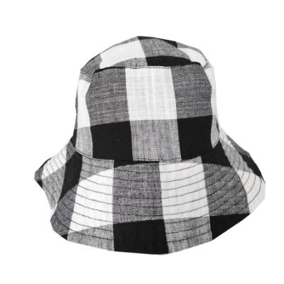 China Black and White Character Cotton Plaid Fisherman Hat for sale