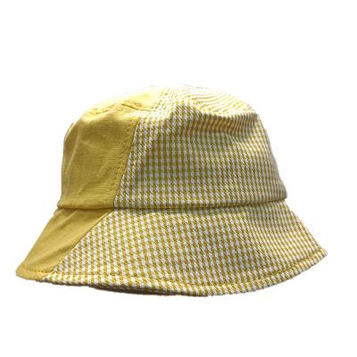 China Fashion Cotton Twill and Plaid Fabric Contrast Design Bucket Hat for sale