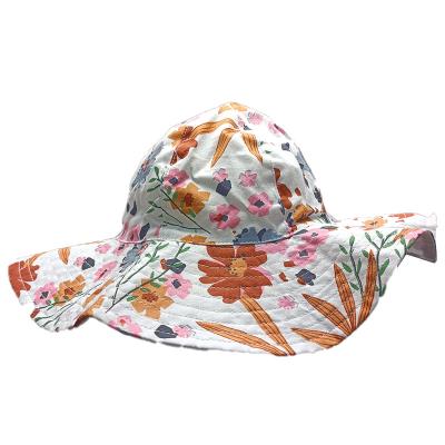 China Fashion Women's Poplin Flower Print Wide Brim Bucket Hat for sale