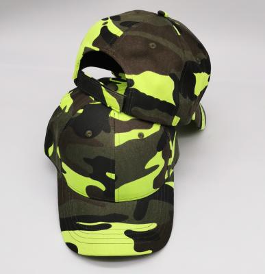 China New Design JOINT Camouflage Fabric With Fluorescence Color 6 Panel Baseball Cap Outdoor Hat for sale