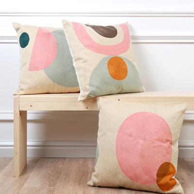 China Other Morandi Color Modern Pink Blue Circle Printed Custom Household Polyester Pillow Case Cushion Cover for sale