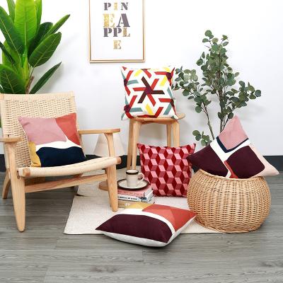 China Viable Special Design Towel Embroidery Polyester Tile Geometric Splicing Custom Case Cushion Cover for sale