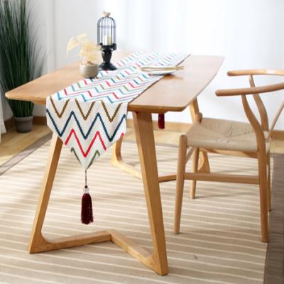 China Modern Colorful Stripe Geometric Pattern Printing Anti-stain Dining Table Runner With Tassel for sale