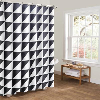 China Sustainable Custom Nordic Minimalist Style Lattice Triangle Printing Waterproof Polyester Shower Curtain for sale