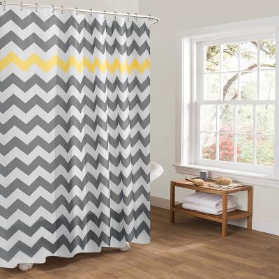 China Sustainable Custom Color Single Wave Horizontal Stripe Printing Waterproof Polyester Fabric Shower Curtain for sale