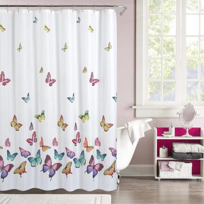 China Color Sustainable High Quality Butterfly Printing Custom Size Single Polyester Shower Curtain for sale