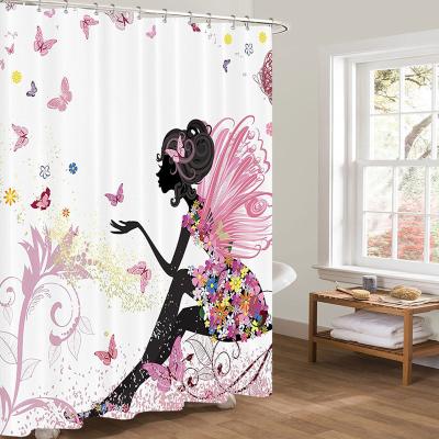 China Viable Unique Design Flower Pattern Fairy Skull Pattern Printing Custom Size Polyester Shower Curtain for sale