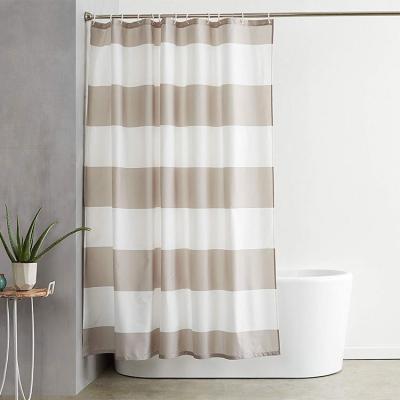 China Sustainable Low Price Minimalist Custom Stripe Printing Waterproof Polyester Shower Curtain for sale