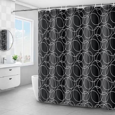 China Sustainable Custom Household Factory Price Black Circle Waterproof Polyester Shower Curtain for sale