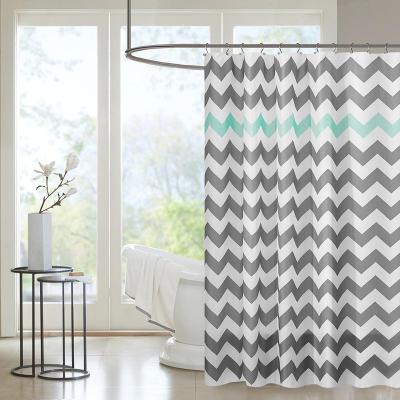 China Fast Shipping Stripe Printing Geometric Horizontal Wave Polyester Waterproof Shower Curtain for sale