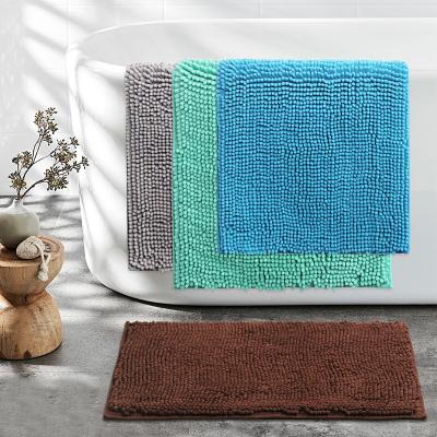 China Customized Super Soft Absorbent Chenille Plush Washable Non-Slip Bath Mat Solid Color Optional Multicolor for sale