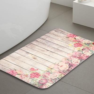 China Washable Memory Cotton SBR Bottom Flannel Retro Fashionable Peony Pattern Waterproof Bath Mat Bathroom for sale