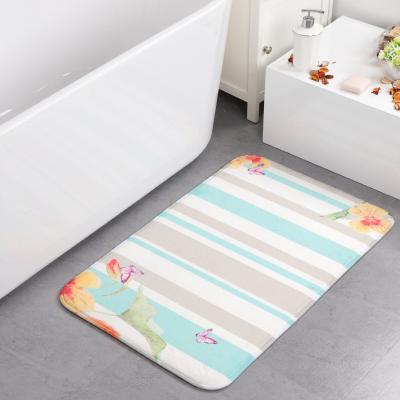 China Retro Peony Pattern Cotton SBR Bottom Washable Fashionable Flannel Waterproof Bath Mat For Bathroom Use for sale