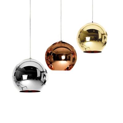 China Decorative Modern Free Sample Vintage Cooper Chrome Globe Spherical Mirror Ball Pendant Light Pendant Lamp For Kitchen Living Room for sale