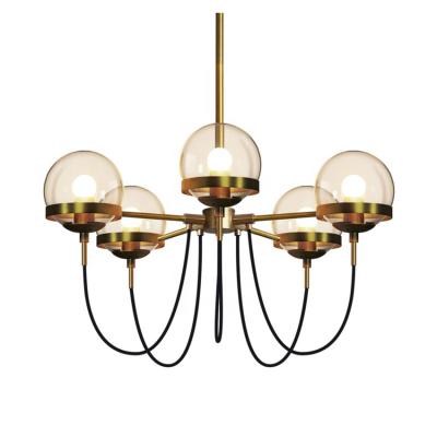 China American Decorative Chandelier Lights American Amber Glass 8 Bracket Gold Hotel Residentian Coffee Shop Living Room Style Pendant Lamp for sale