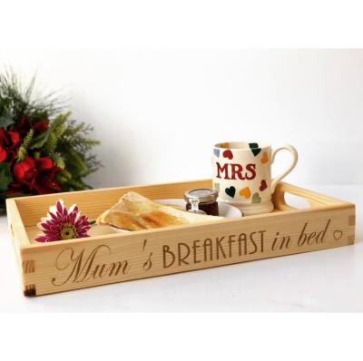 China Sustainable Personalized Breakfast Tray, Wooden Tray Engraved Tray, Valentines Gift / Mother's Day Gift for sale