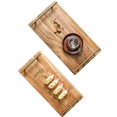 China Large Sustainable Wooden Tray With Handles, Luxury Rectangle Serving Tray for sale