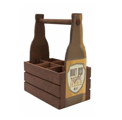 China China Vintage Distressed Style Wooden Beer Cart 6 Bottle Carrier for sale